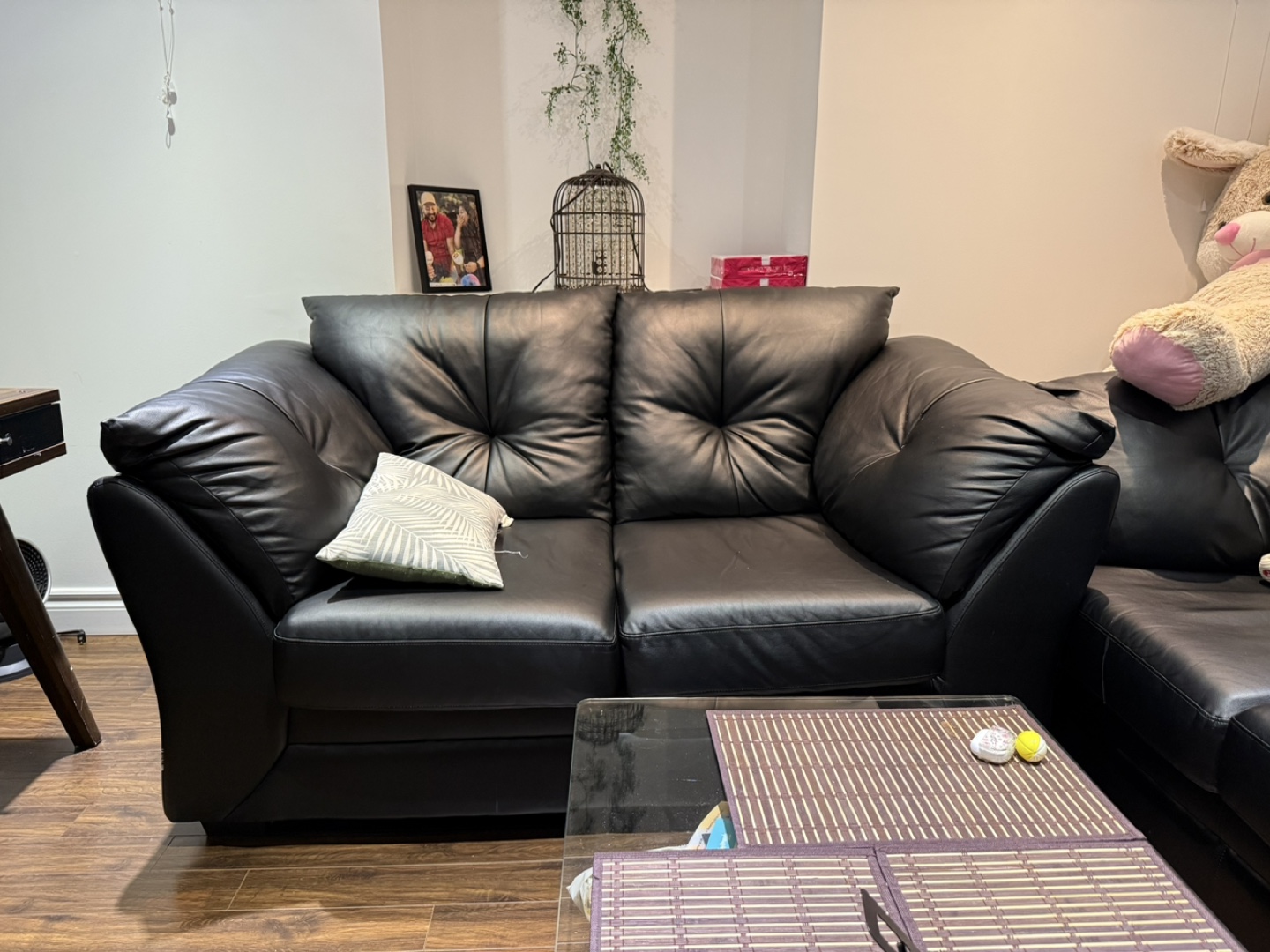 Black Leather Sofa Set - photo 2