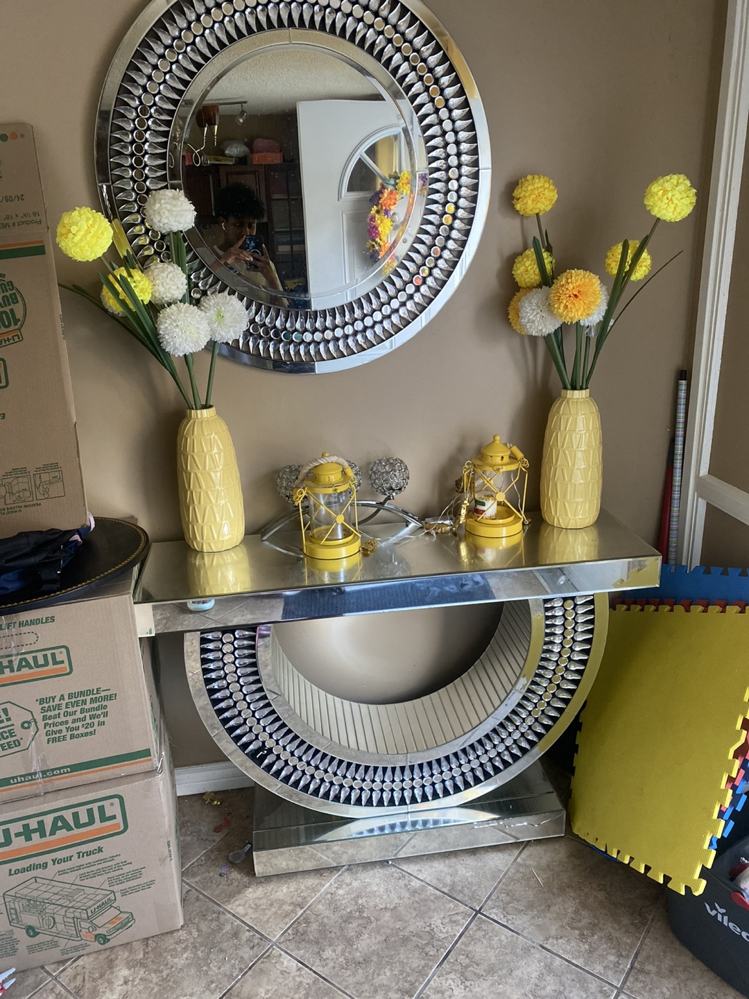 Decorated Mirror & Console Table Set