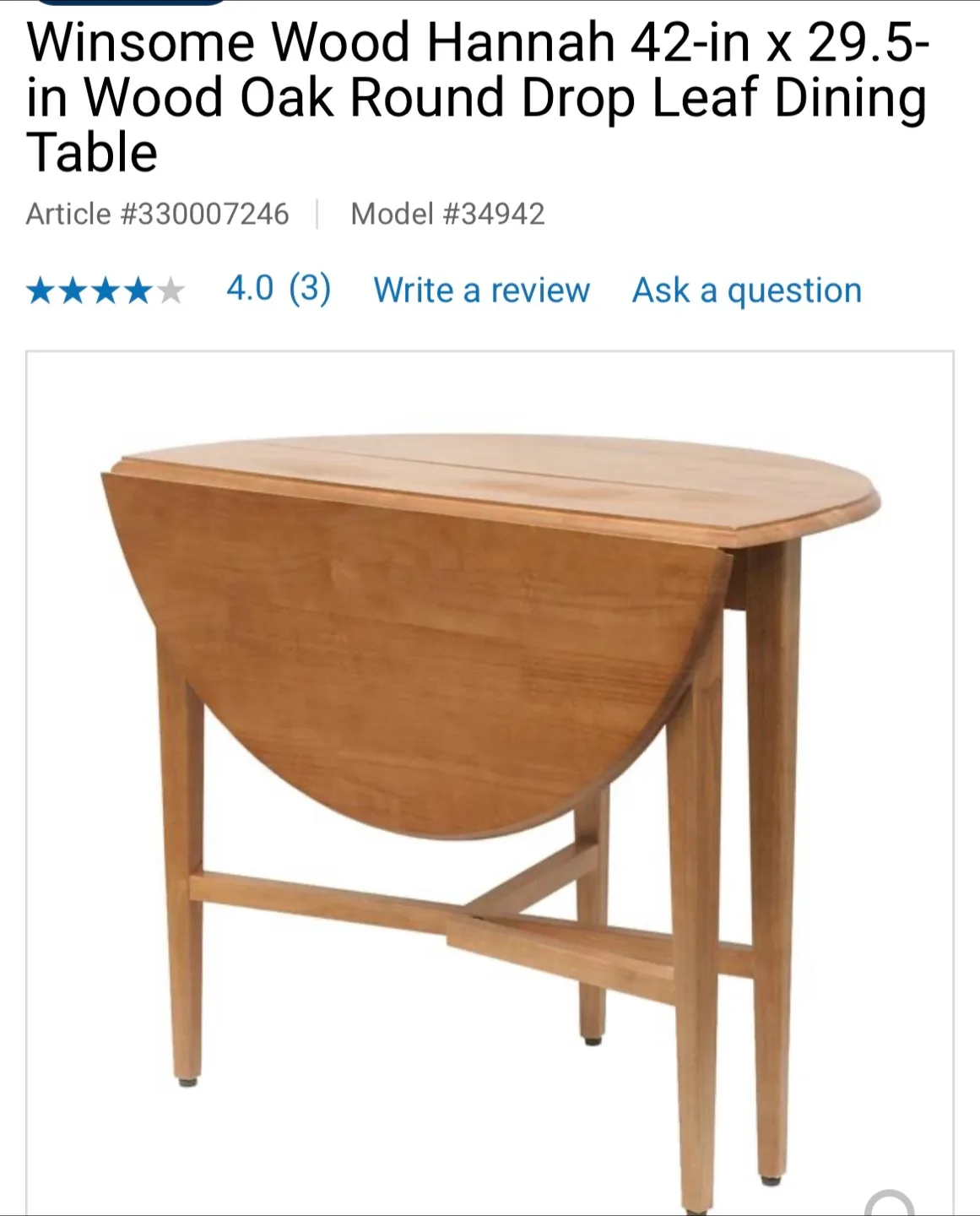 Winsome Wood Hannah Drop Leaf Dining Table image indicator(3)