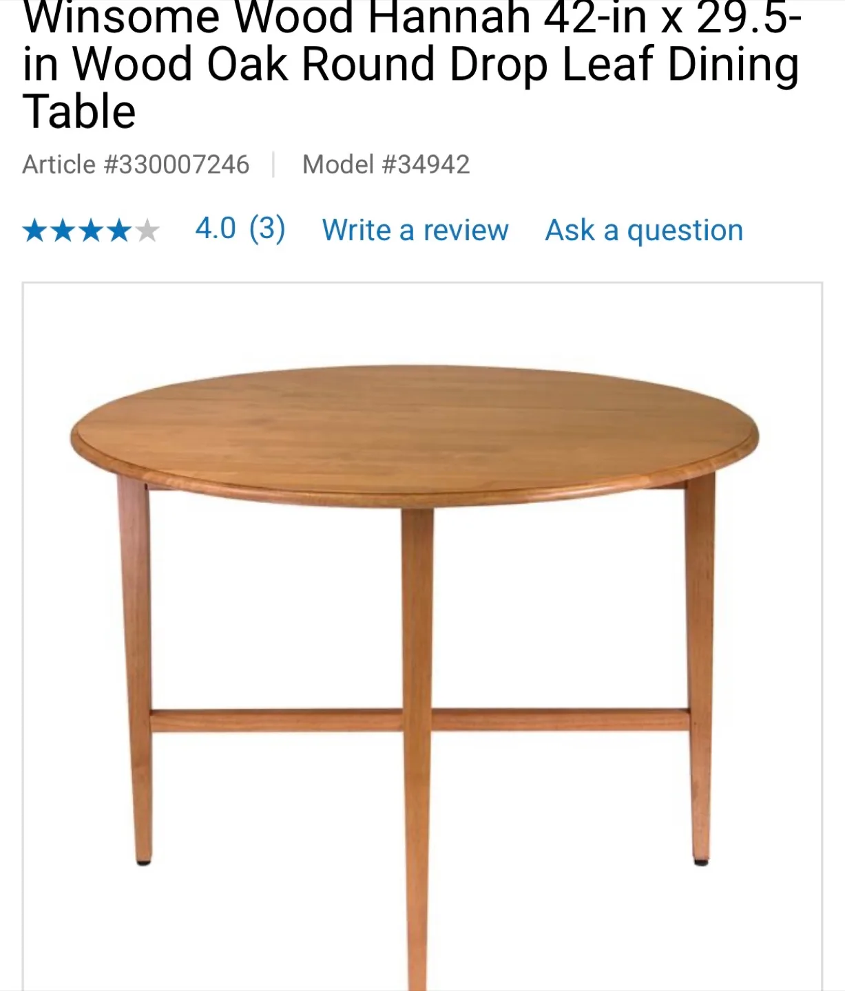 Winsome Wood Hannah Drop Leaf Dining Table thumbnail