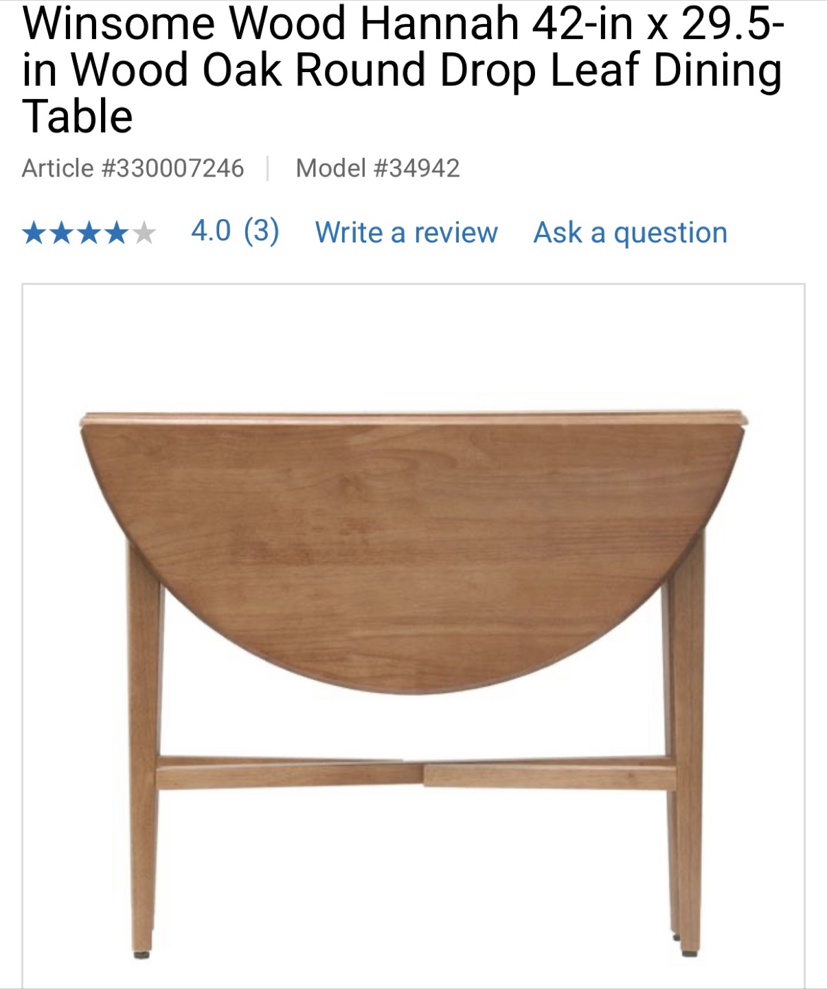 Winsome Wood Hannah Drop Leaf Dining Table - photo 2