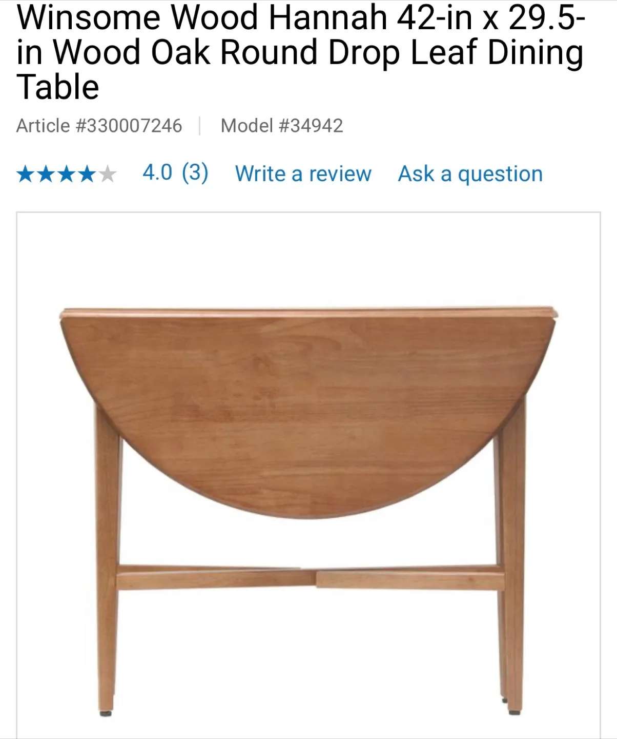 Winsome Wood Hannah Drop Leaf Dining Table image indicator(2)