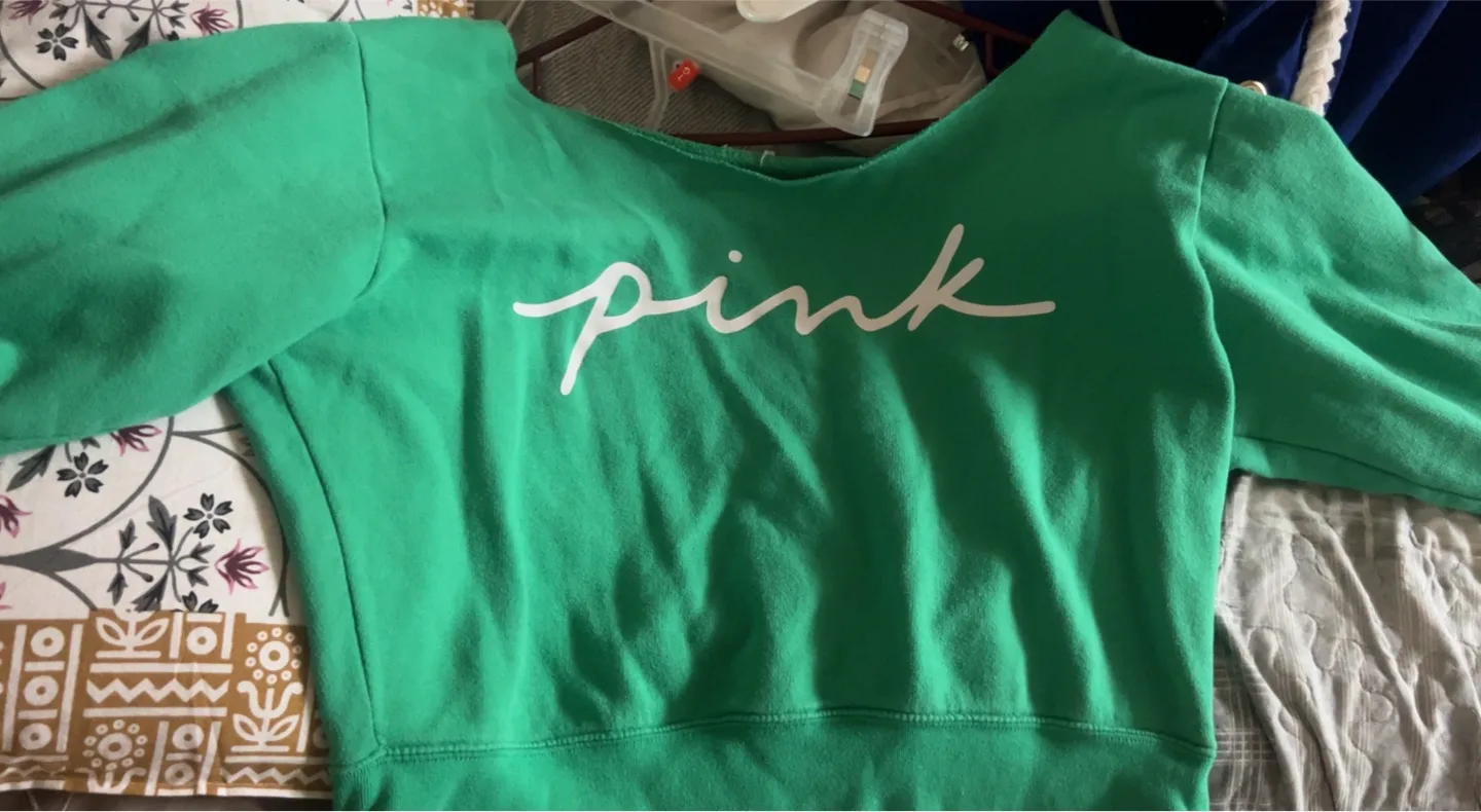 Victoria's Secret PINK Green Cropped Sweatshirt thumbnail