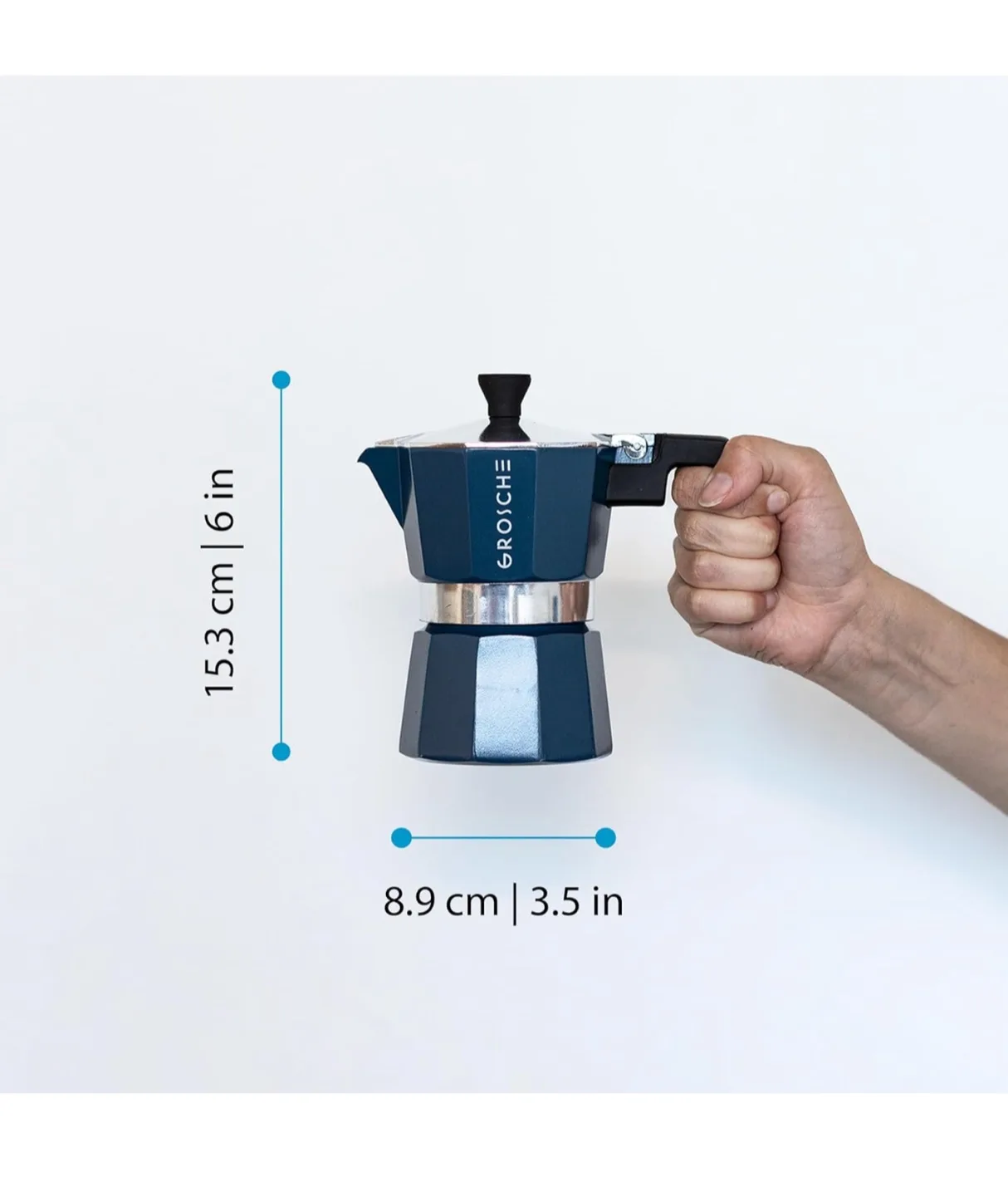 Grosche Milano Blue Stovetop Espresso Maker - 6 cup image indicator(3)