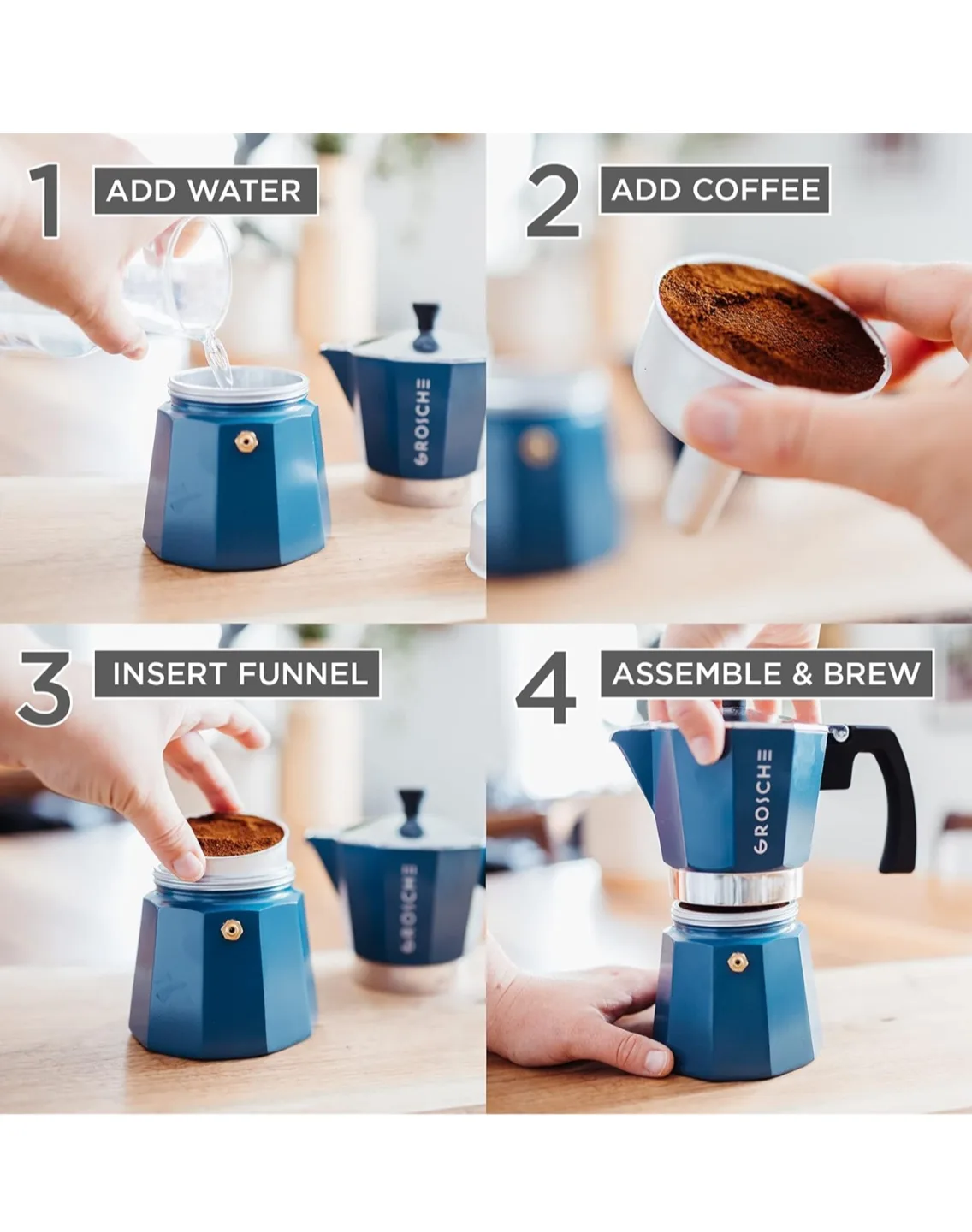 Grosche Milano Blue Stovetop Espresso Maker - 6 cup image indicator(7)