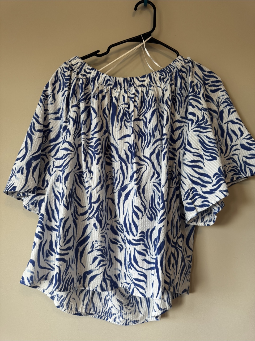 Off-shoulder Blouse - Blue & White