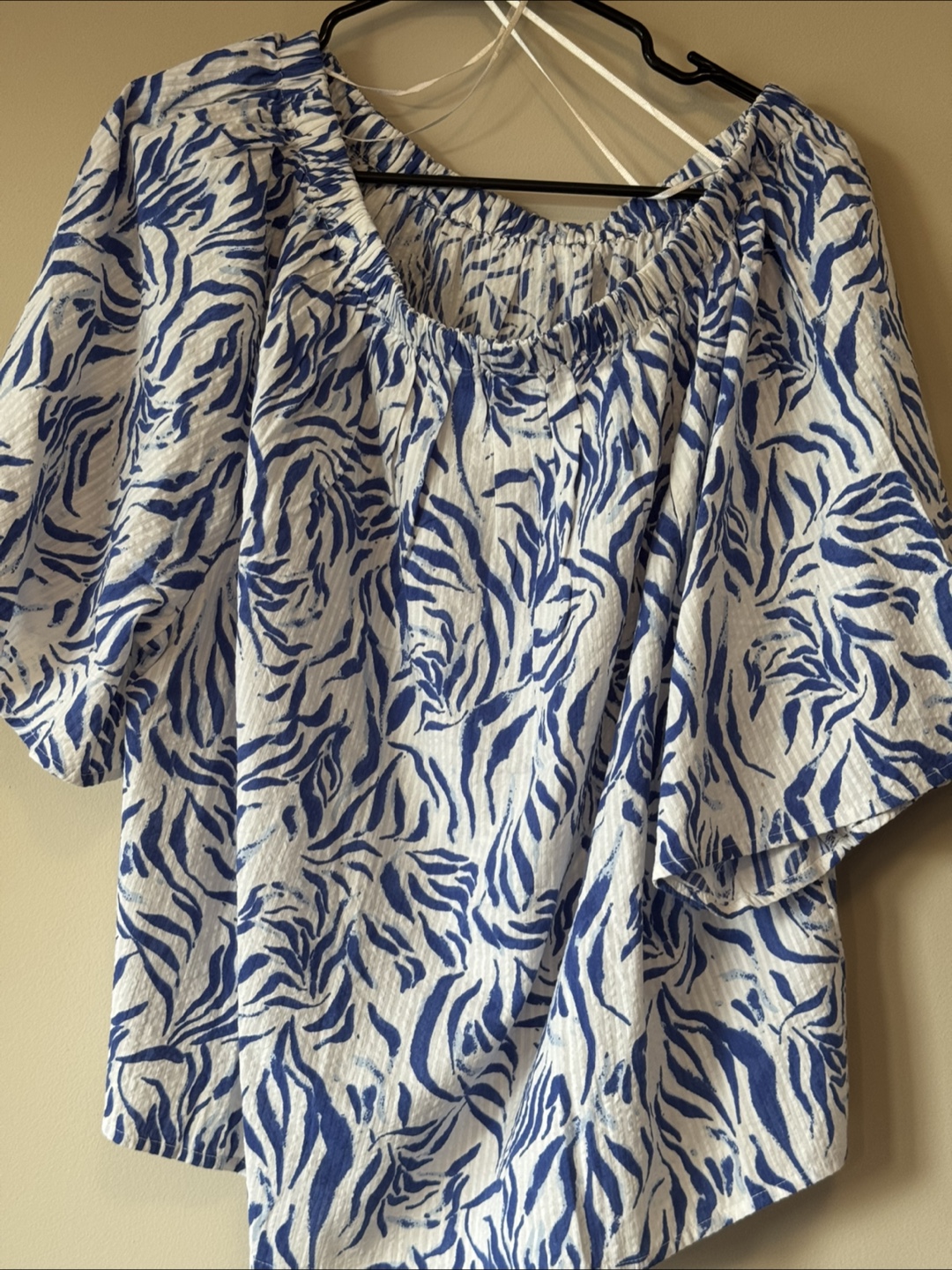 Off-shoulder Blouse - Blue & White - photo 2