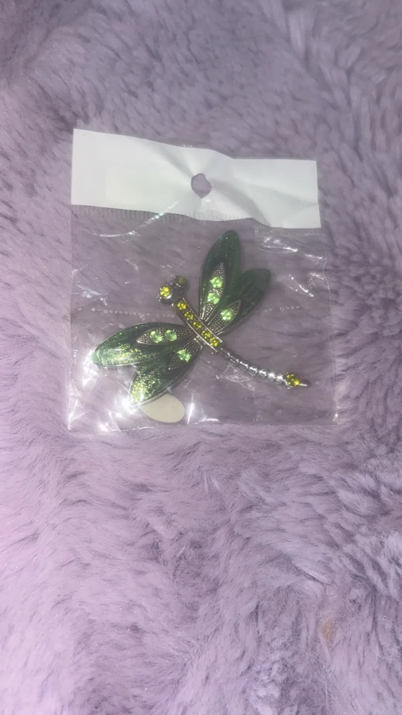 Dragonfly Brooch Pin - Green & Silver thumbnail
