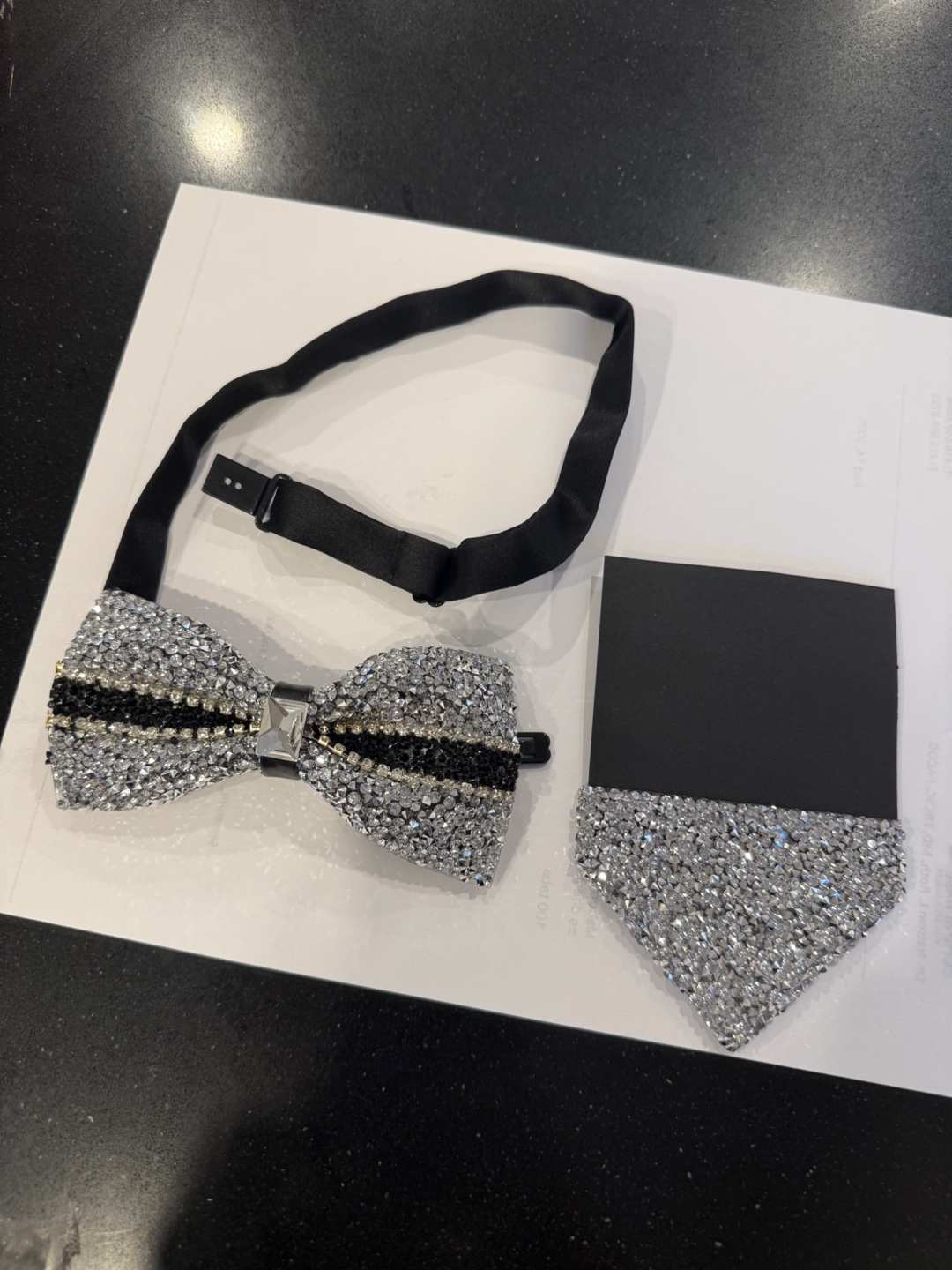 Rhinestone Bow Tie and Pocket Square Set