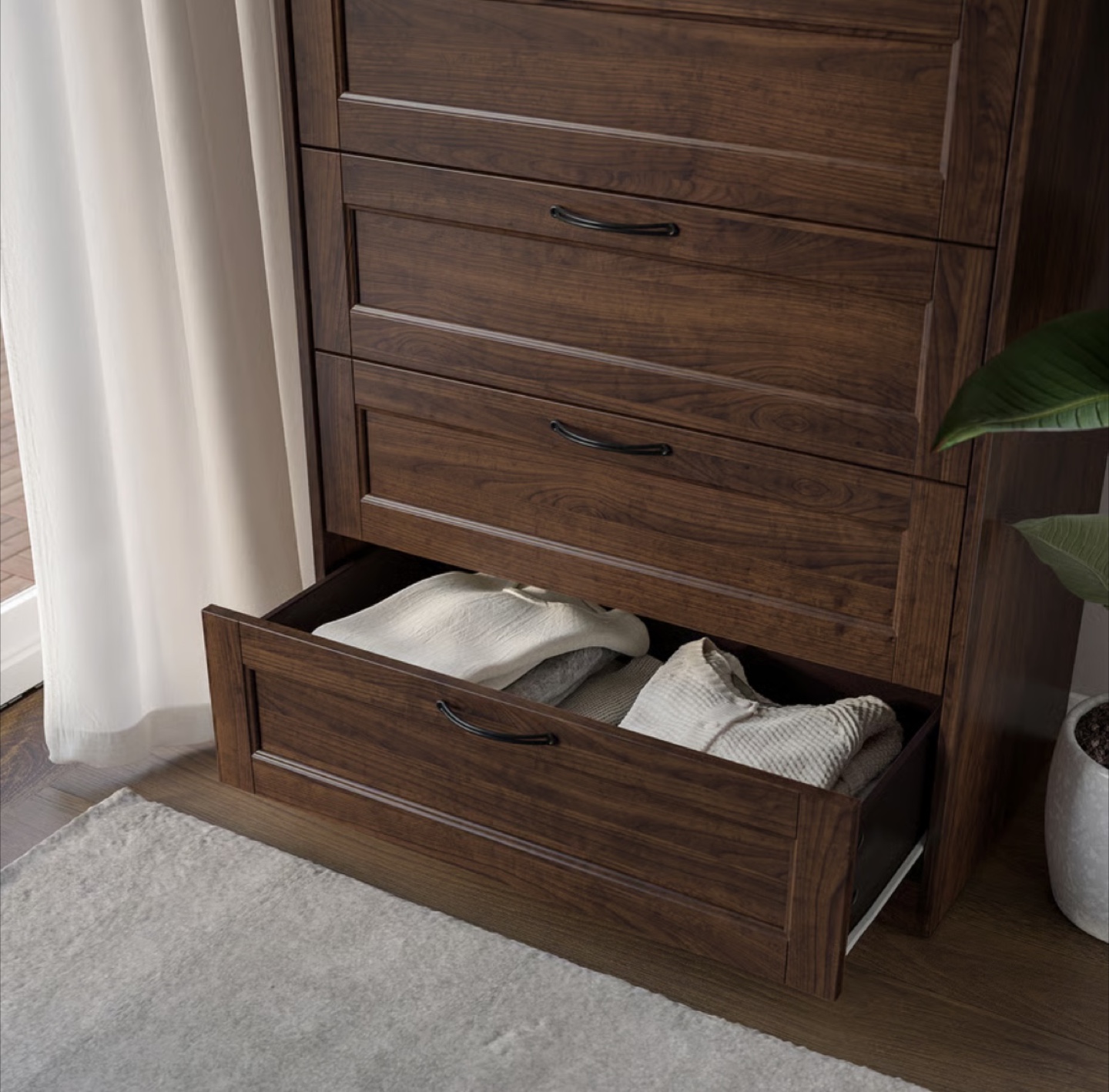 Tall Dark Brown Wood 4-Drawer Dresser - photo 3