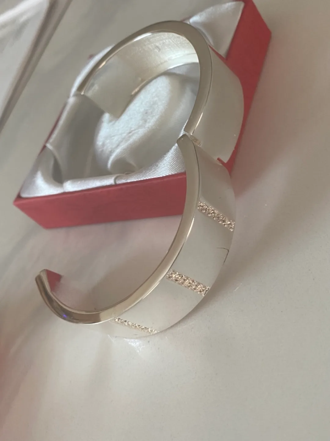 925 solid Silver Bangle Bracelet with Rhinestones image indicator(2)