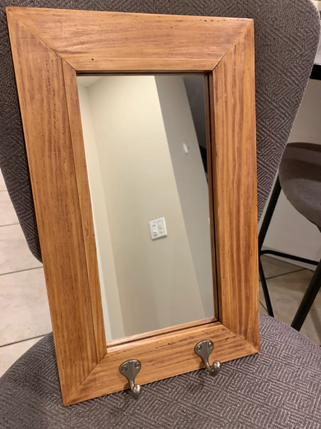 Wooden Framed Mirror with Hooks image indicator(2)