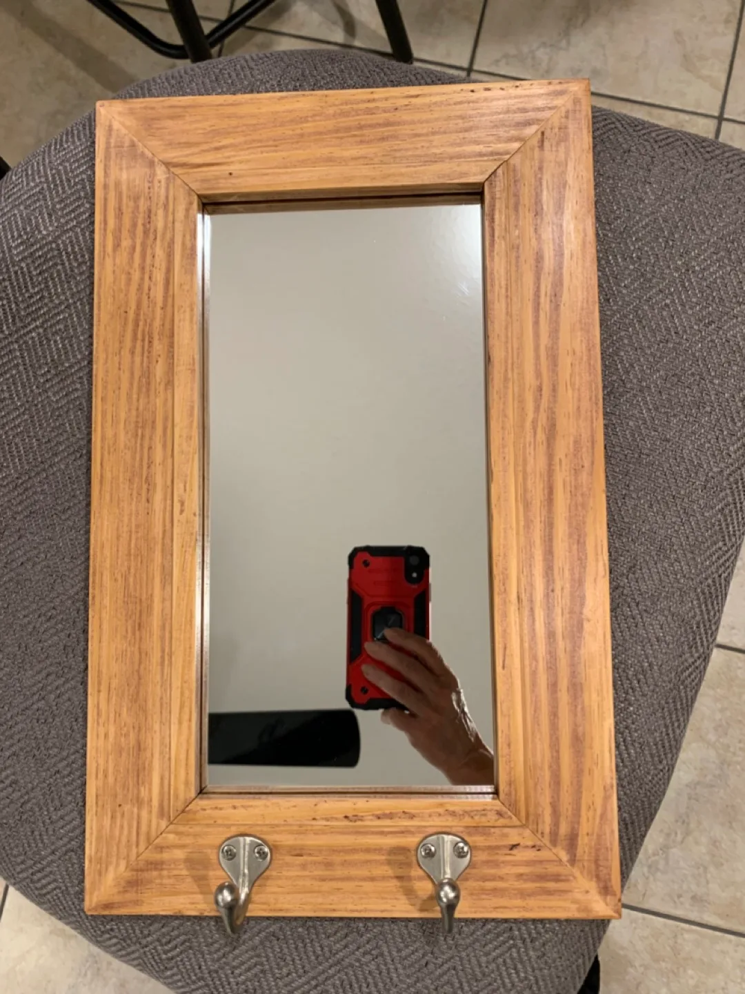 Wooden Framed Mirror with Hooks image indicator(5)