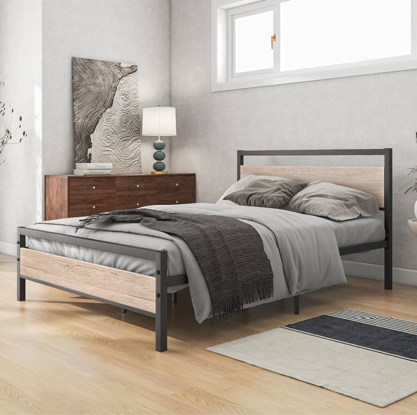 Full Size Metal and Wood Bed Frame