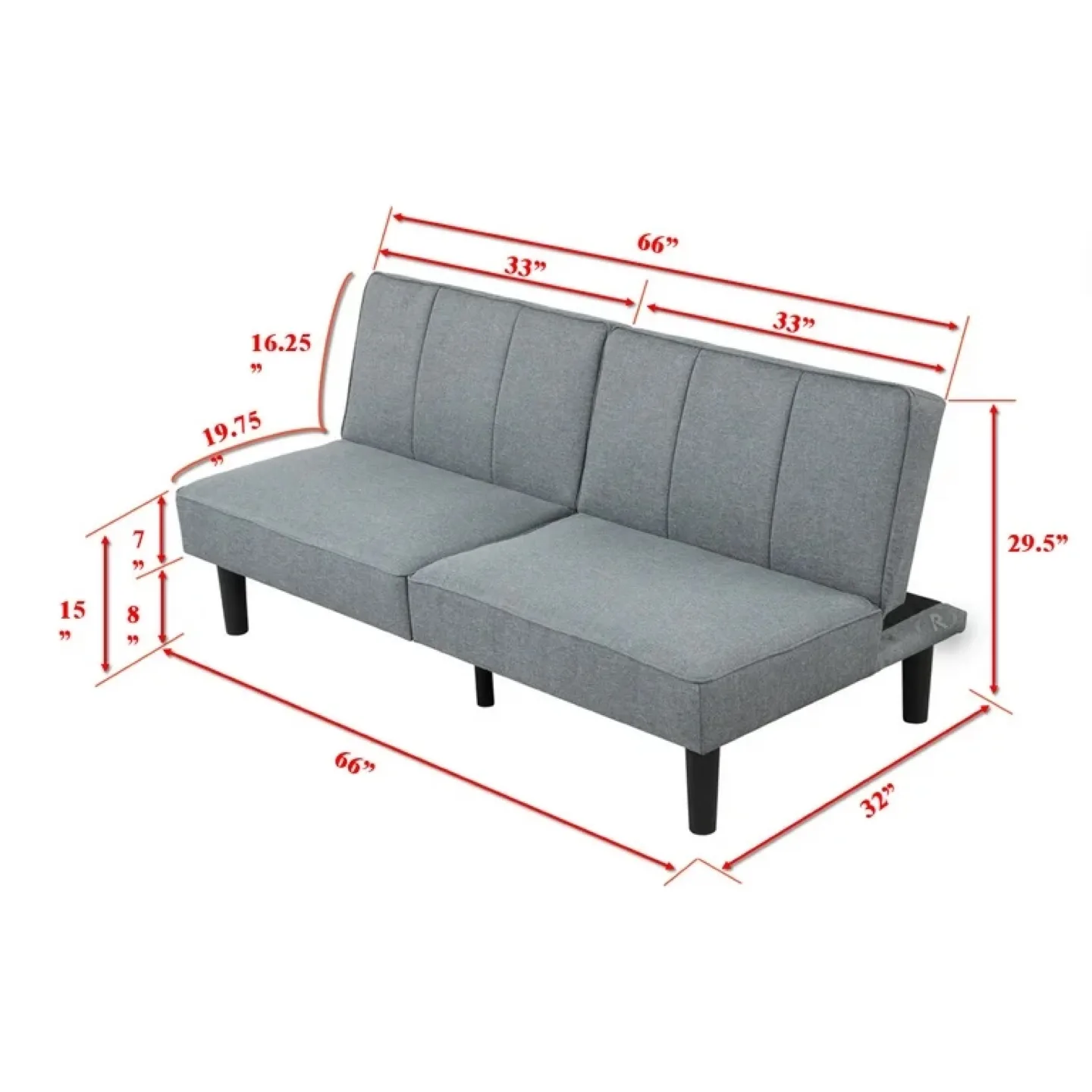 Gray Futon Sofa Bed - 66" x 37.25" (without legs) image indicator(4)