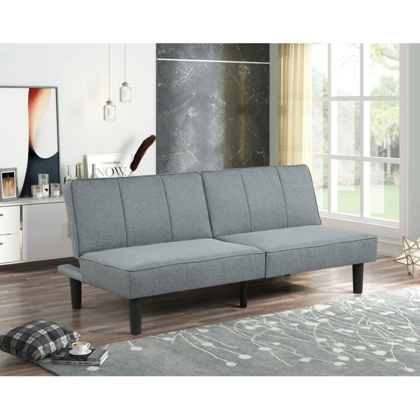 Gray Futon Sofa Bed - 66" x 37.25" (without legs) thumbnail