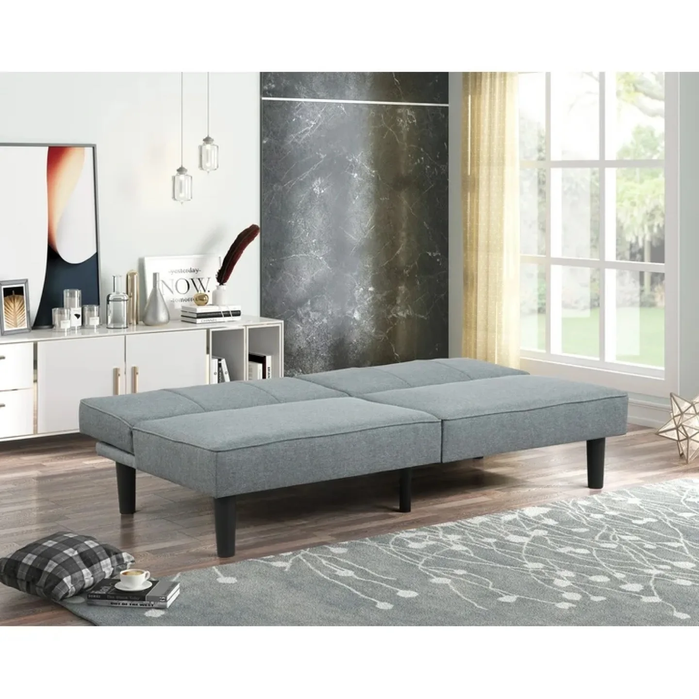Gray Futon Sofa Bed - 66" x 37.25" (without legs) image indicator(2)