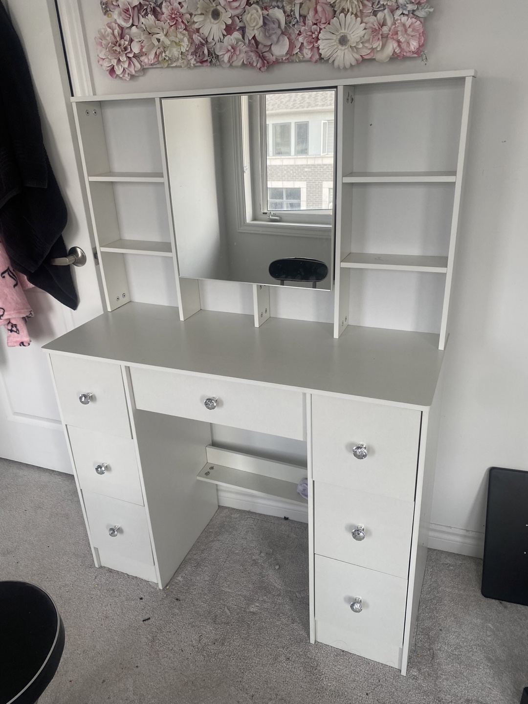 White Vanity Makeup Dressing Table with Mirror & Shelves