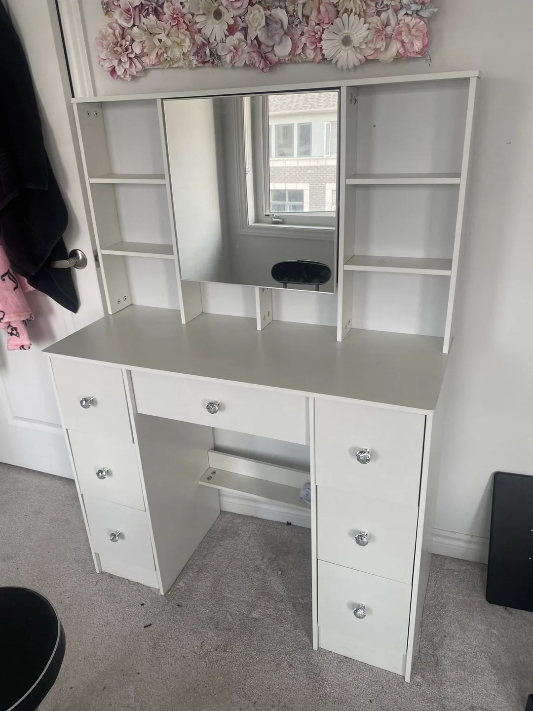 White Vanity Makeup Dressing Table with Mirror & Shelves thumbnail