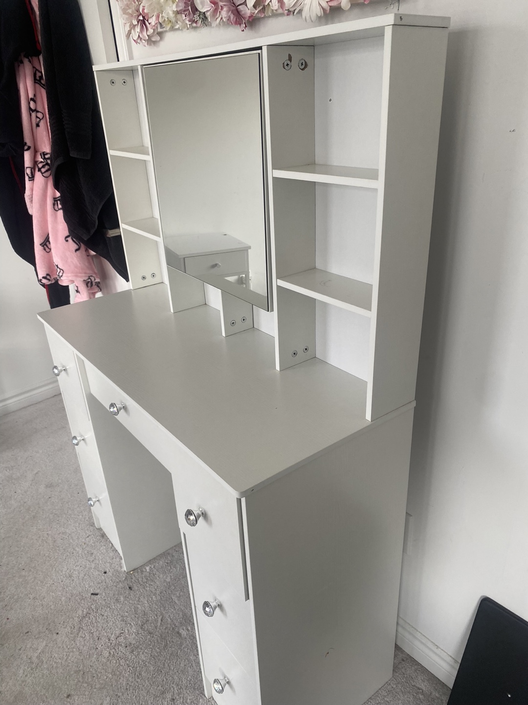White Vanity Makeup Dressing Table with Mirror & Shelves - photo 2
