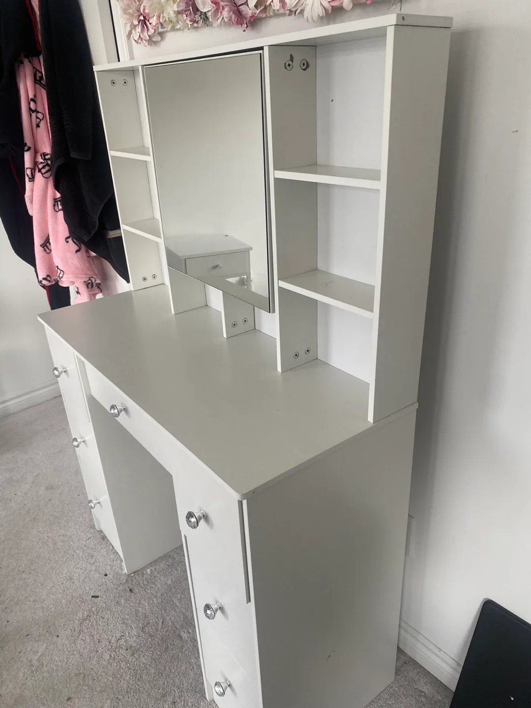 White Vanity Makeup Dressing Table with Mirror & Shelves image indicator(2)