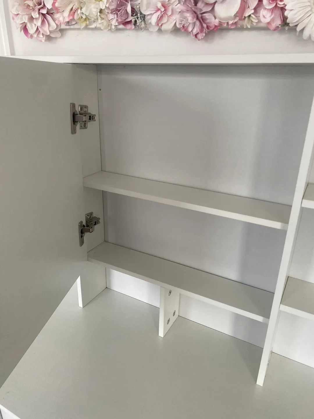 White Vanity Makeup Dressing Table with Mirror & Shelves image indicator(4)