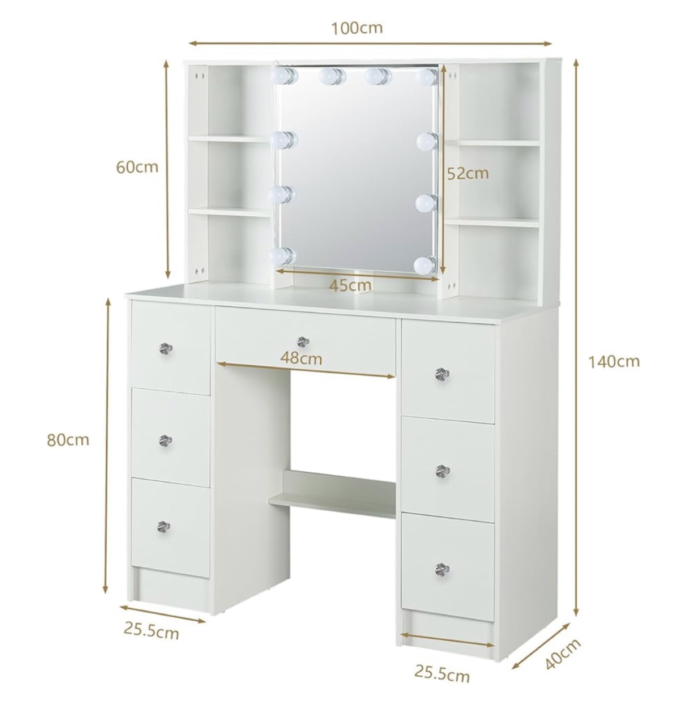 White Vanity Makeup Dressing Table with Mirror & Shelves - photo 5