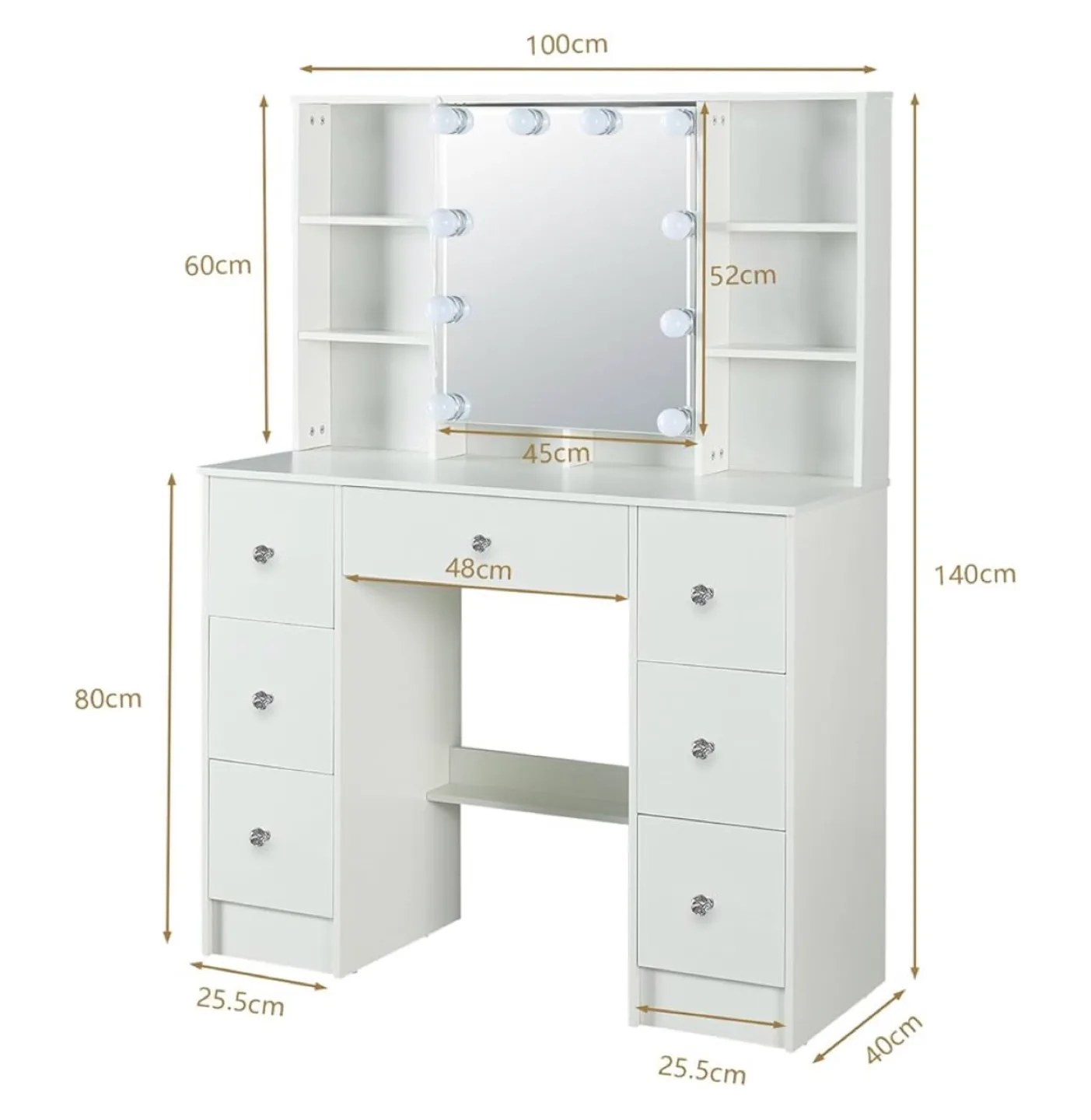 White Vanity Makeup Dressing Table with Mirror & Shelves image indicator(5)