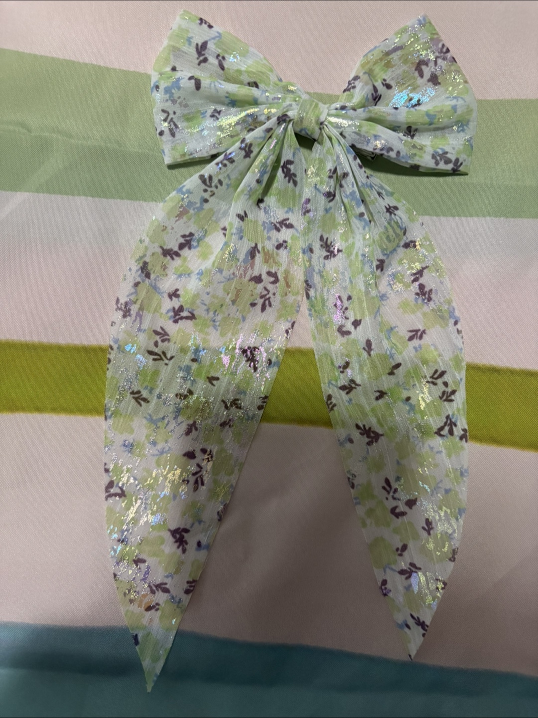 Floral Print Hair Bow - Green