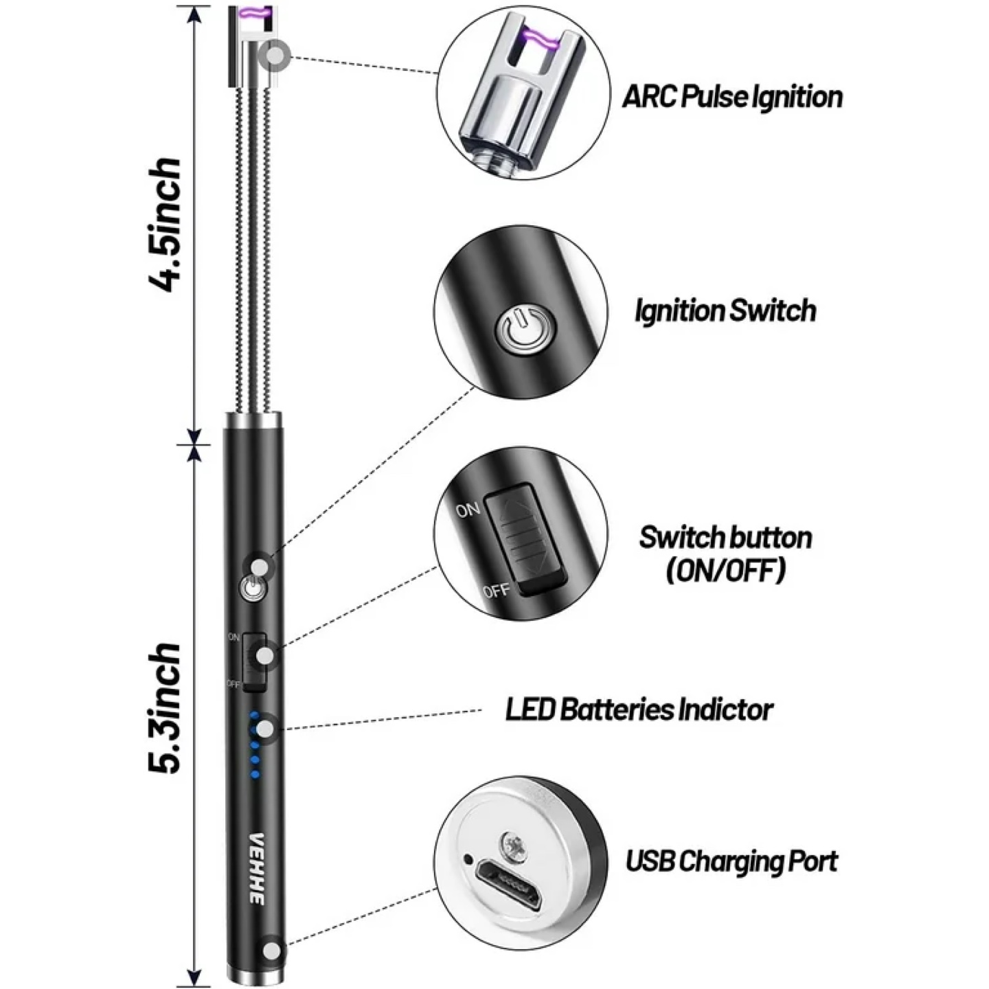 Candle Lighter, Electric Rechargeable Lighter w/ LED Battery - photo 3