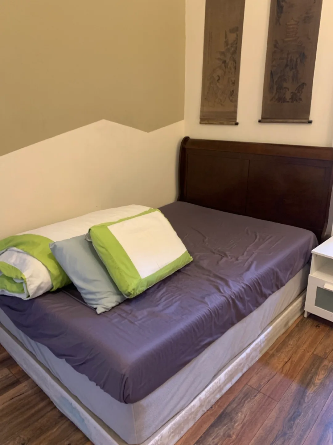 Solid Wood Double bed headboard and mattress thumbnail