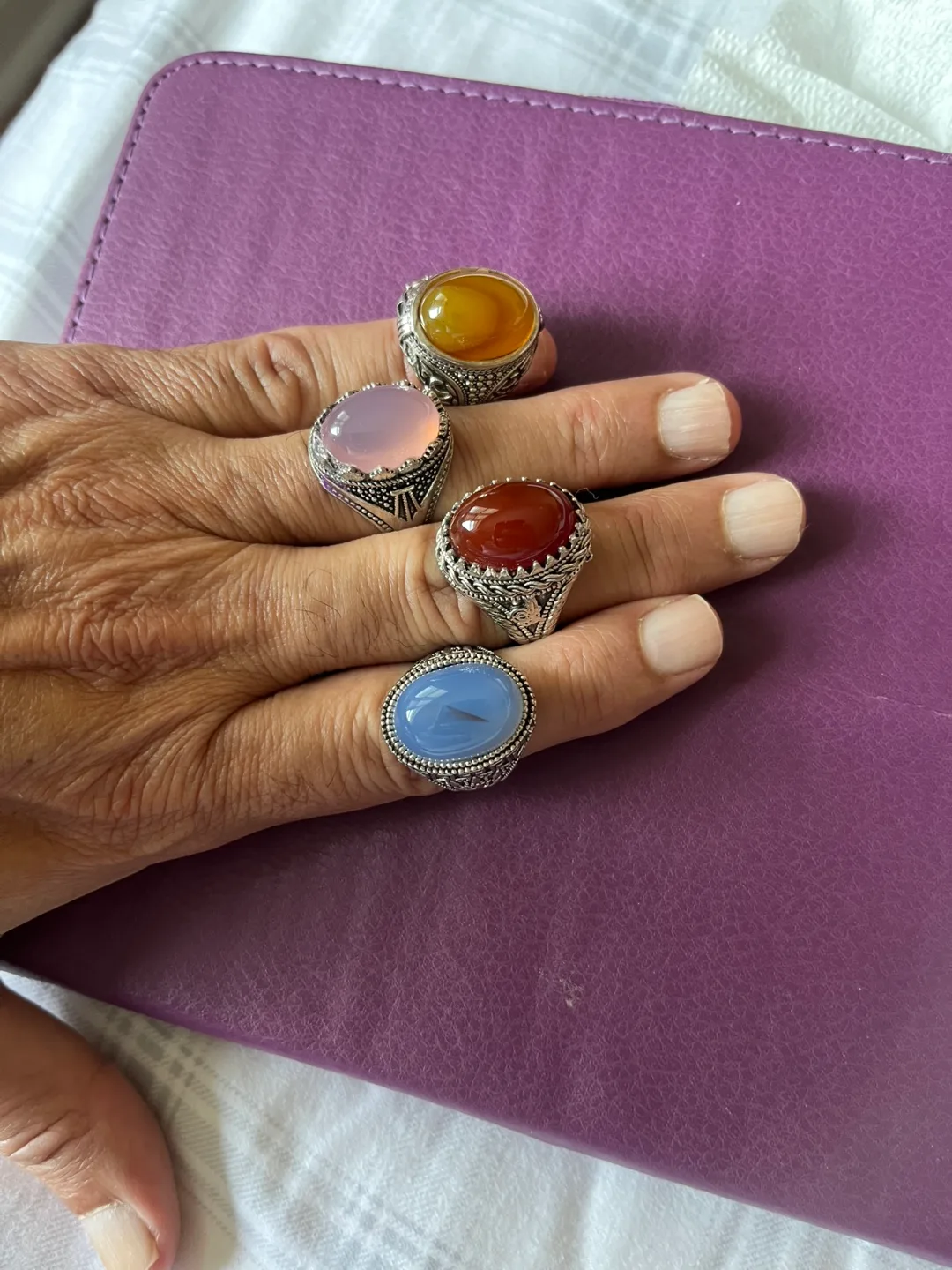 Vintage Agate Stone Rings - Set of 4 thumbnail