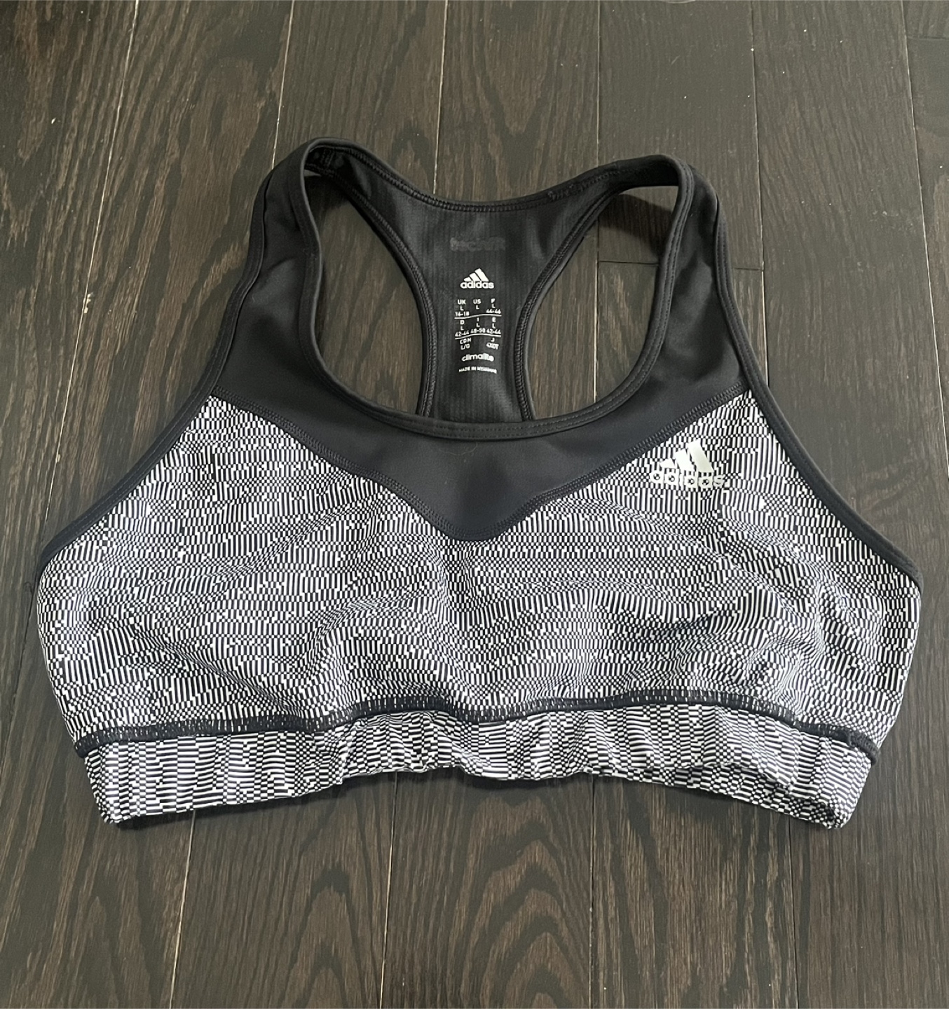 Adidas Black & White Sports Bra - Size L