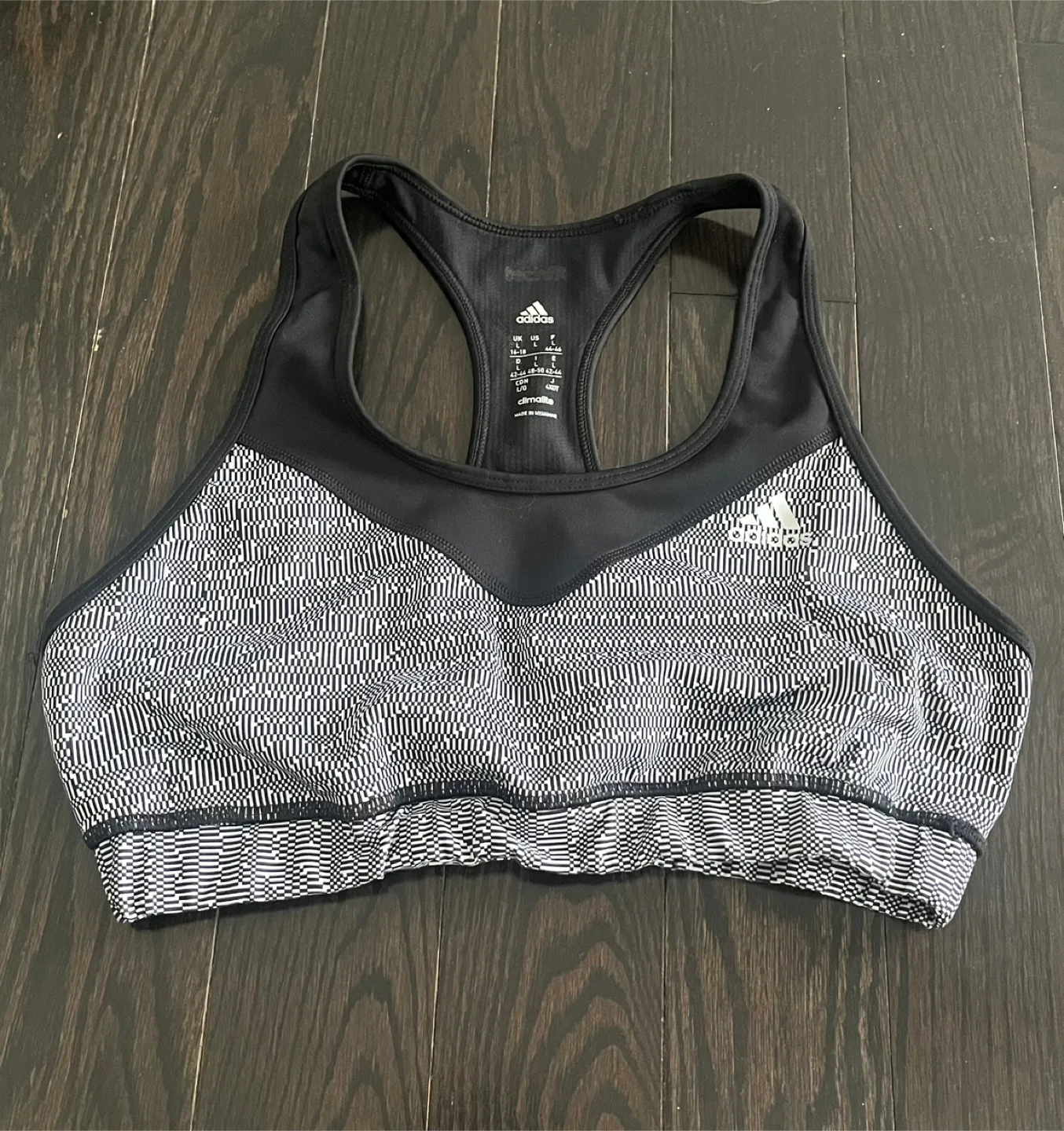 Adidas Black & White Sports Bra - Size L thumbnail
