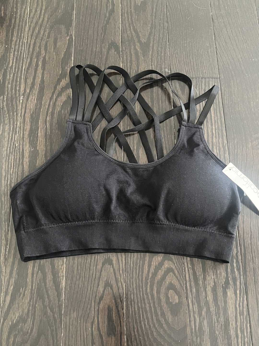 California Sport Black Strappy Sports Bra sz Large