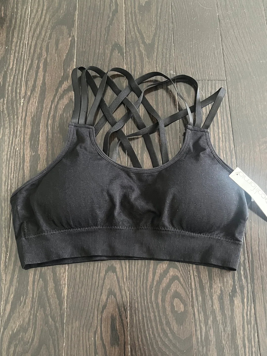 California Sport Black Strappy Sports Bra sz Large thumbnail