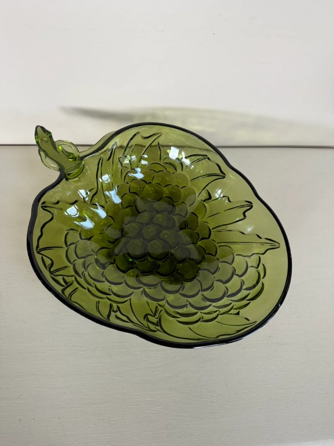 Vintage Green Glass Grape Bowl thumbnail