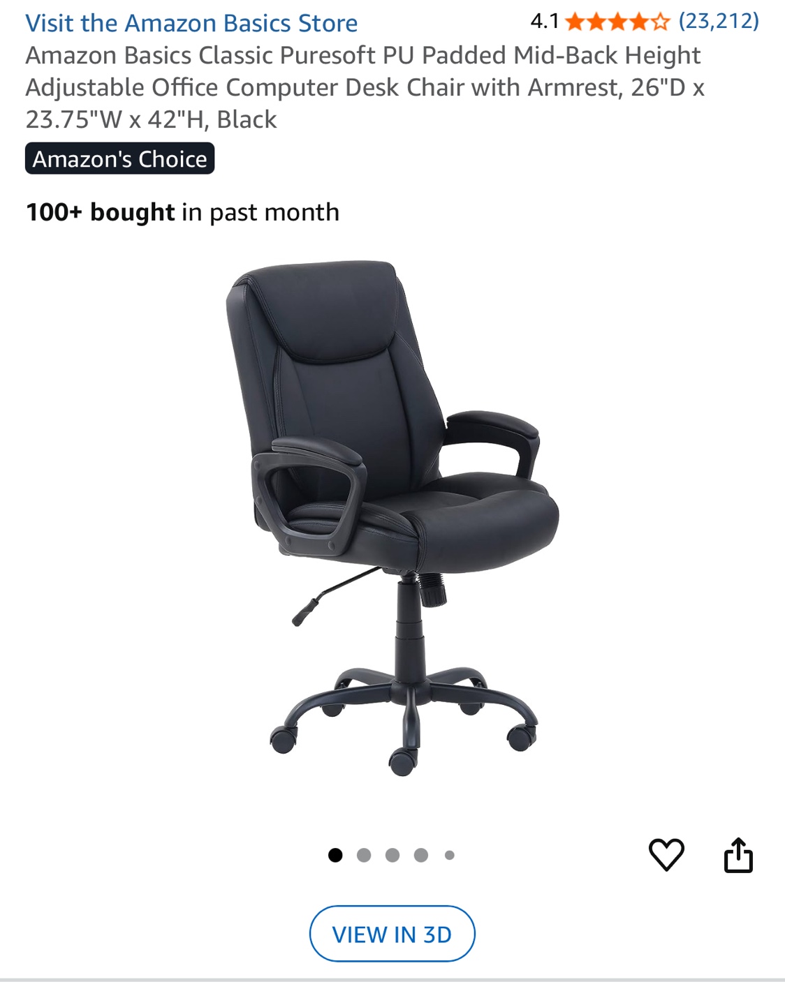 Amazon Basics Mid-Back Office Chair - Black