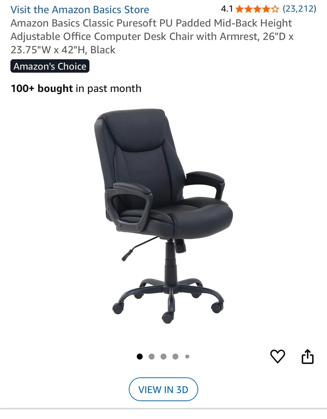 Amazon Basics Mid-Back Office Chair - Black thumbnail