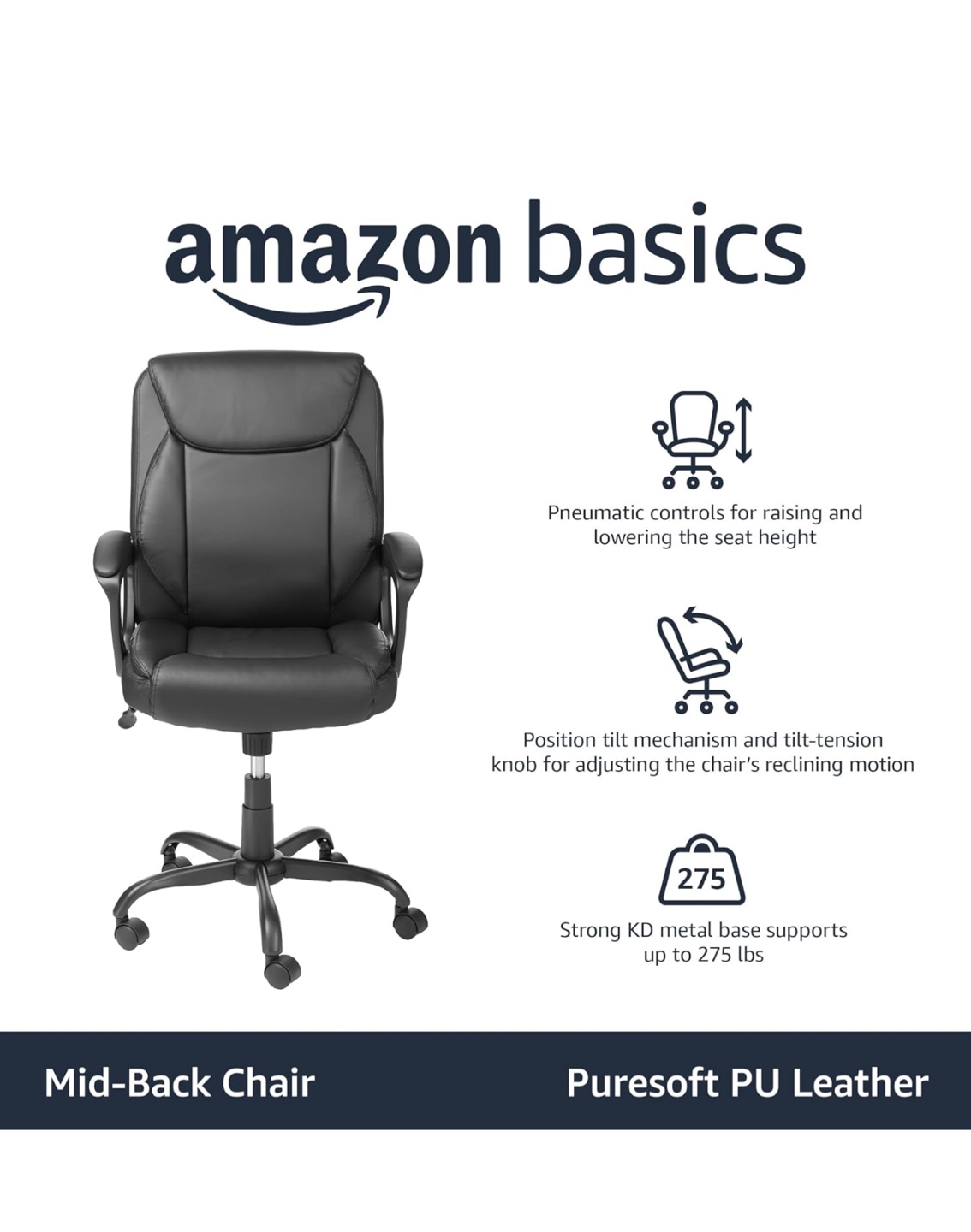 Amazon Basics Mid-Back Office Chair - Black - photo 4