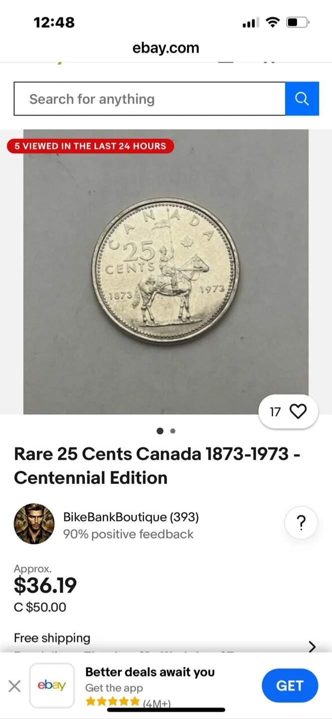 Rare Canada 25 Cents 1873-1973 Centennial Edition thumbnail