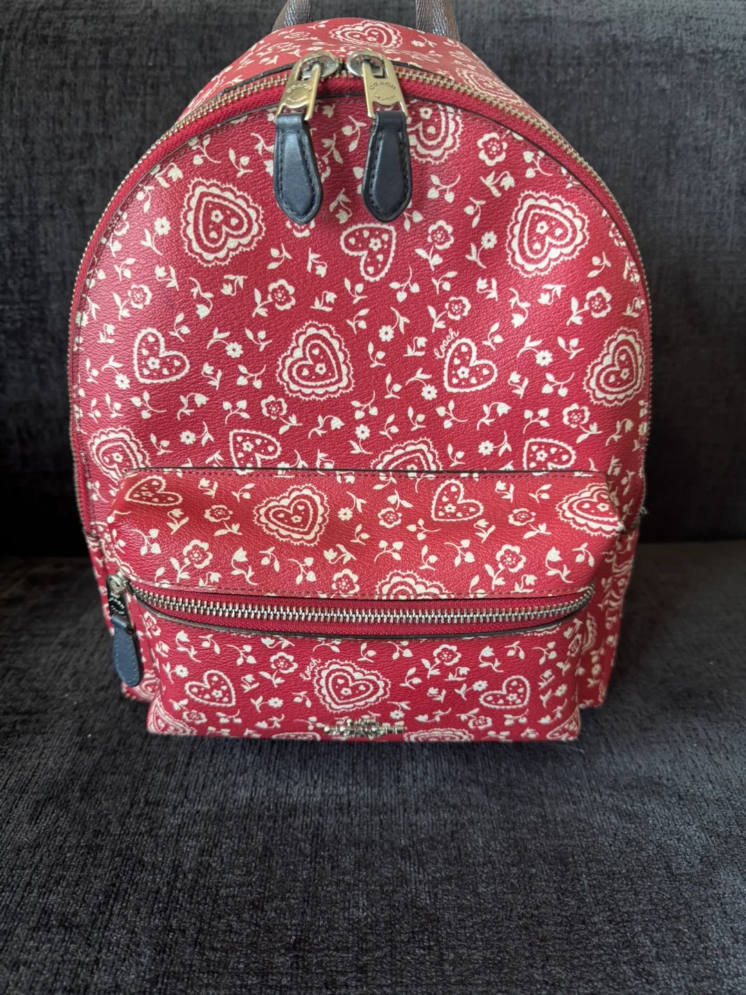 Coach Backpack Red/White Heart Print thumbnail