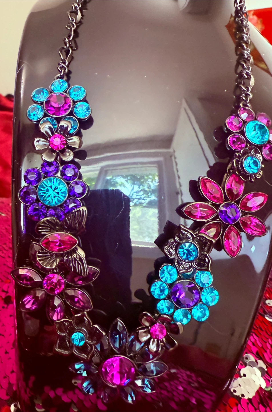 Floral Rhinestone Necklace - Turquoise, Pink, Purple - photo 3