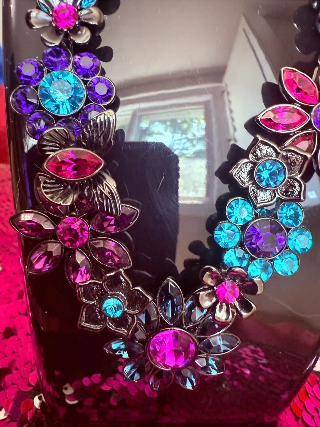 Floral Rhinestone Necklace - Turquoise, Pink, Purple - photo 2
