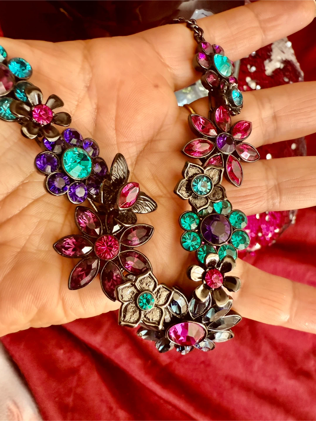Floral Rhinestone Necklace - Turquoise, Pink, Purple - photo 4