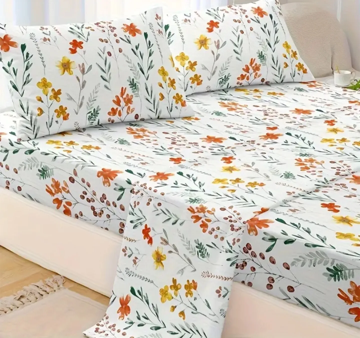 4 pieces King size New Floral Pattern Bed Sheet Set image indicator(2)
