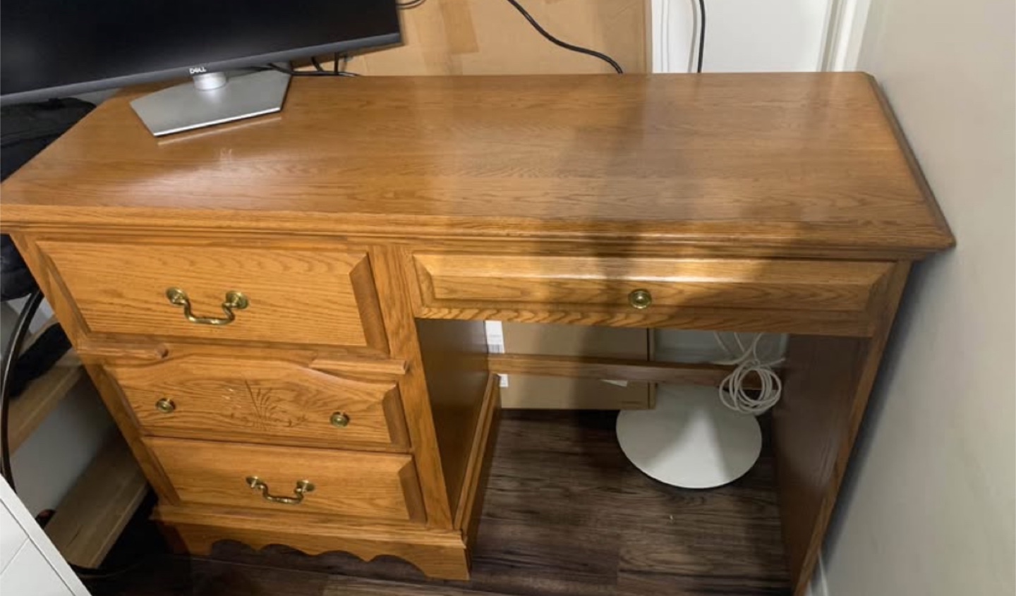 Solid Oak Wooden Desk with Drawers - photo 2