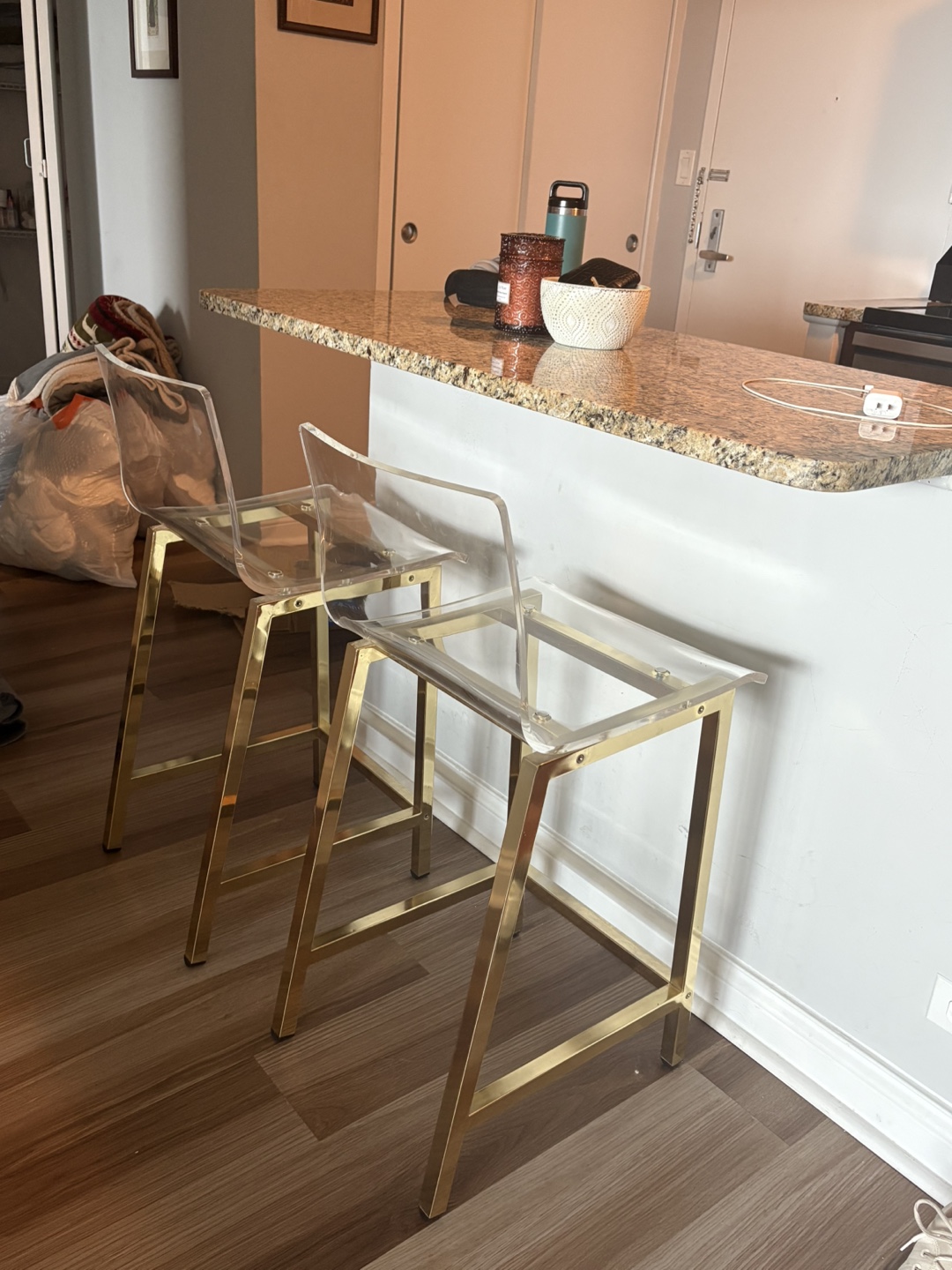 Acrylic Bar Stools with Gold Legs - Set of 2 - photo 2