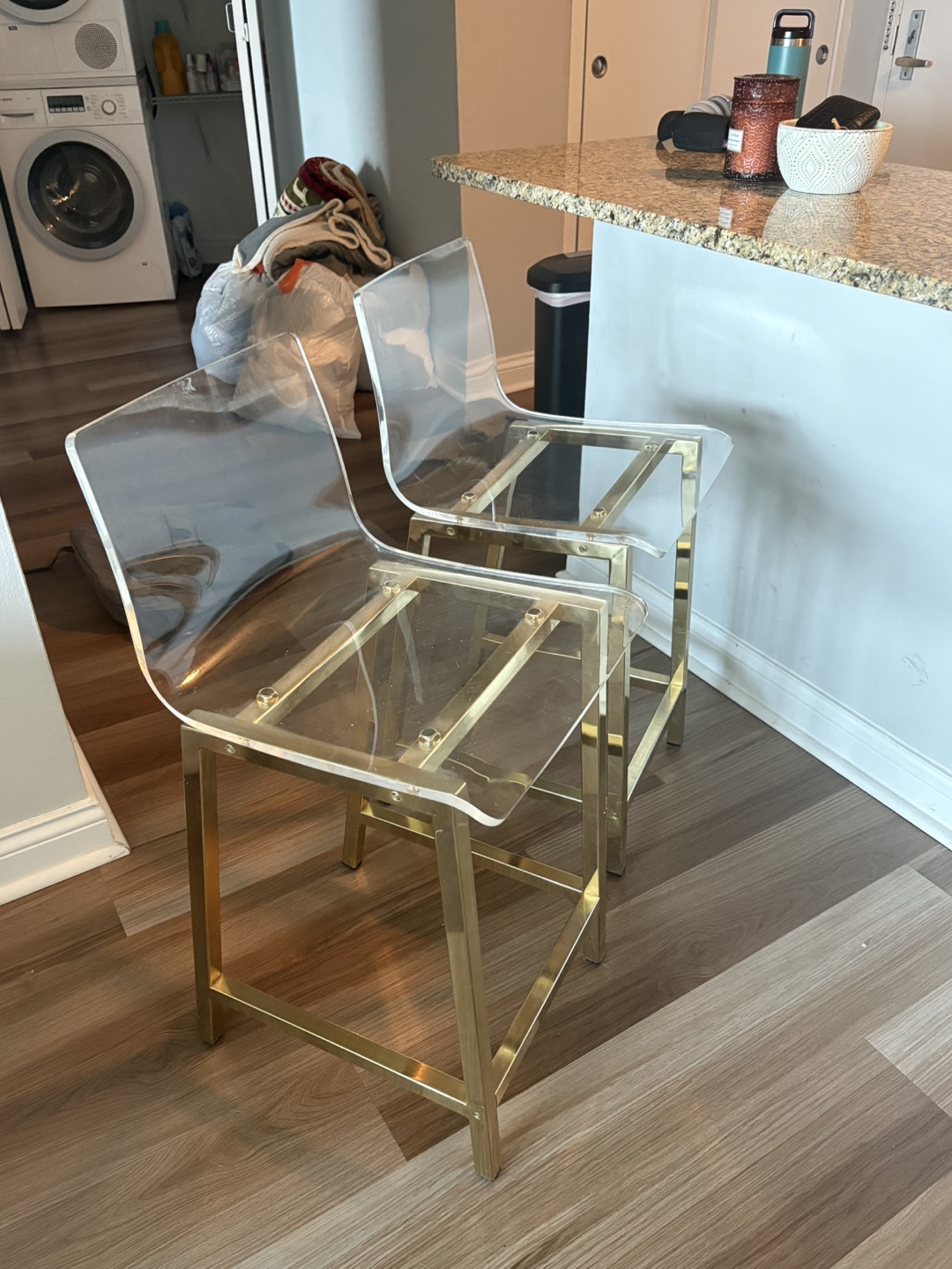 Acrylic Bar Stools with Gold Legs - Set of 2