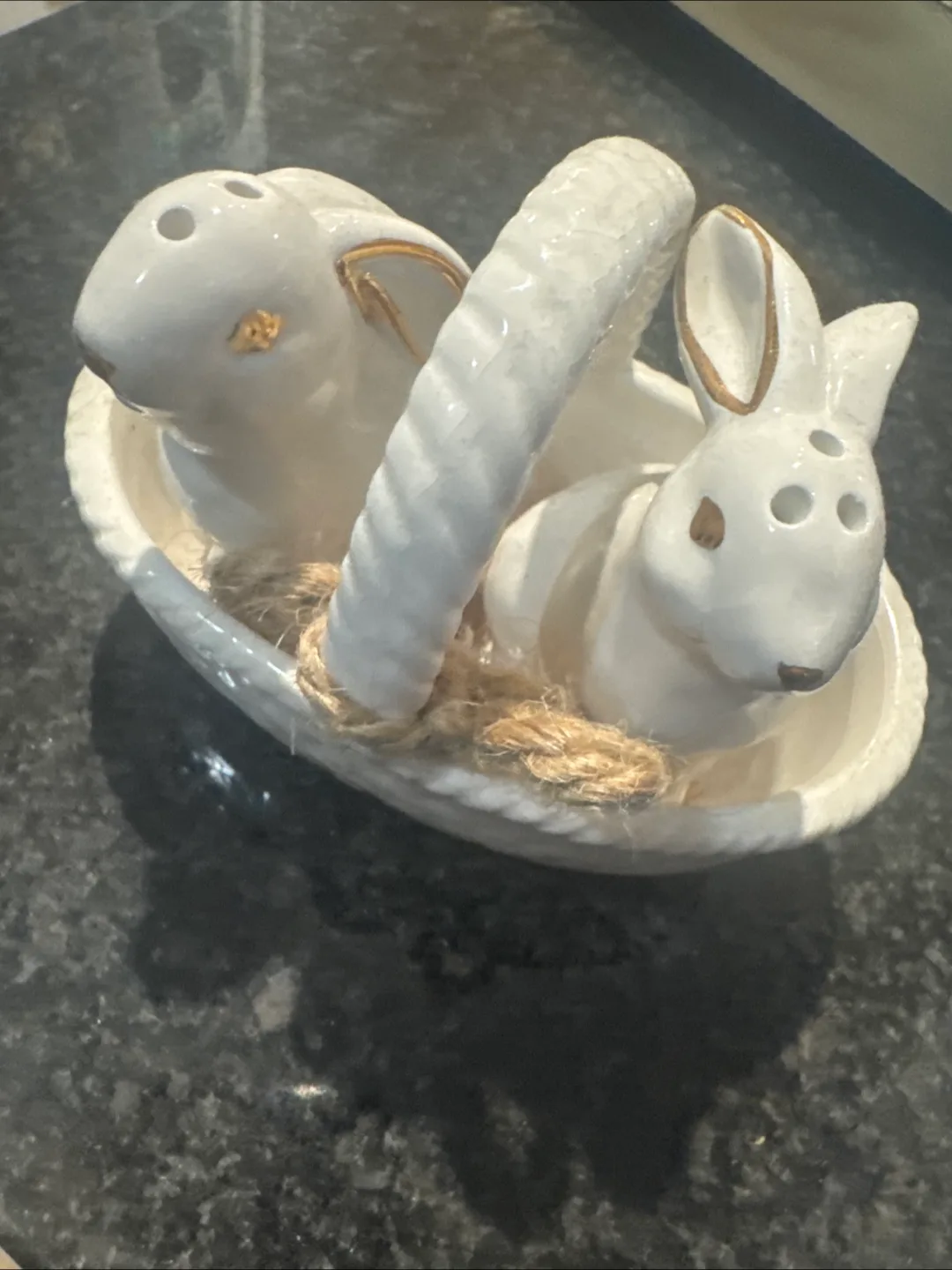 Ceramic Bunny Salt & Pepper Shakers Basket thumbnail